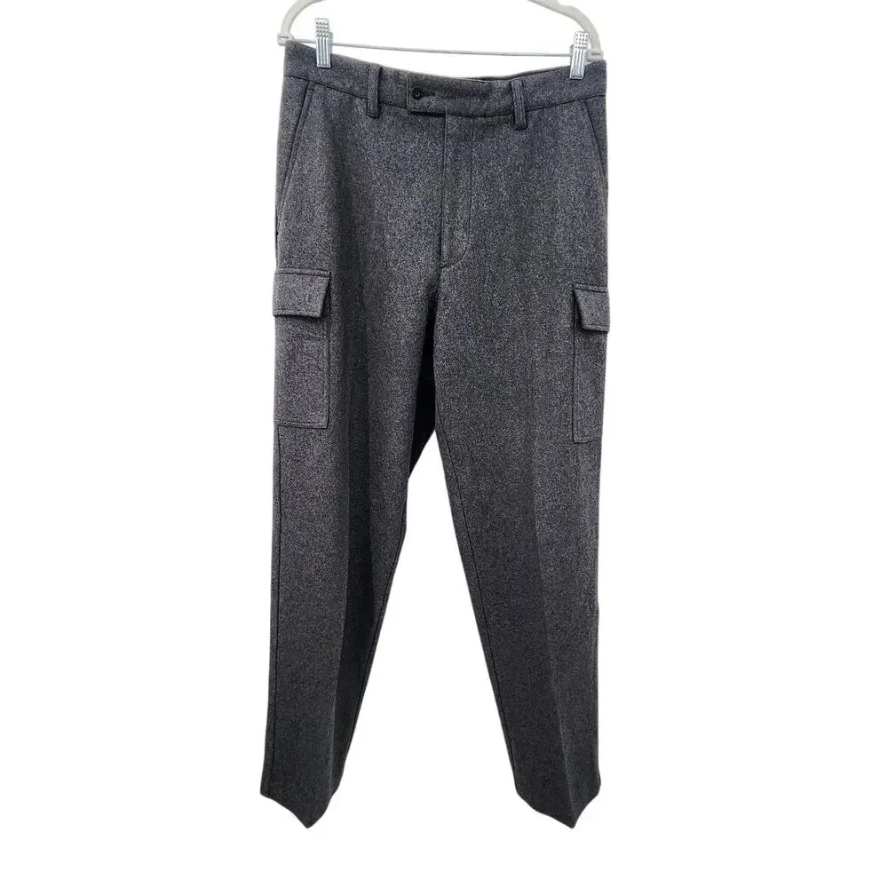 Men's‎ J. Crew Wool Cargo Trouser Pant Flap Pockets Size 33 X 32 Grey Dark